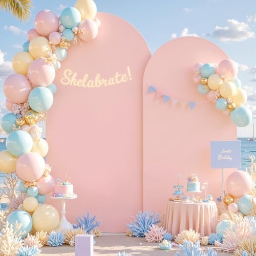 Dusty Pink Arch Backdrop Cover 7.2FT 6FT Wedding Arch Covers Spandex Fitted Fabric Backdrop Curtains Double-Layer Wrinkle Free Arch Covers Stretchy Backdrop for Party Baby Shower Birthday Decoration - Image 4