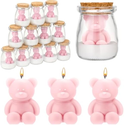 MTLEE 20 Sets Bear Baby Shower Favors Party Candle Pink by MTLEE