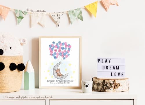 Teddy Bear and Moon Baby Shower Fingerprint Poster Guestbook Alternative Set with Ink Pads and Pen (Gender Reveal Party, 8.5x11 Inches) - Image 7