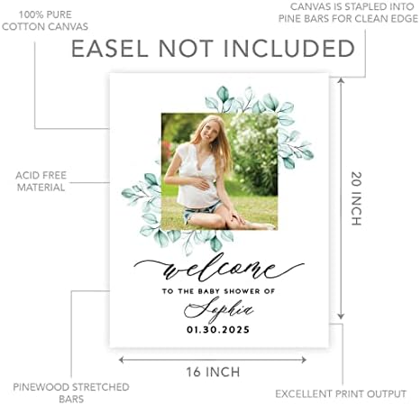 Andaz Press 16"x20" Personalized Canvas Baby Shower Welcome Sign, Custom Photo, Watercolor Greenery Gender Neutral Large Welcome Baby Shower Sign for Easel Stand, Baby Shower Decorations - Image 5