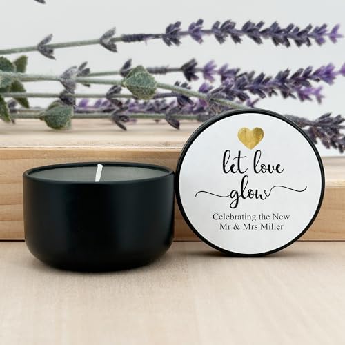 Custom Candles, Personalized Candles Gold Heart, Bulk Candles, Candle Favors, Candle Wedding Favors (Set of 10) (Black Tin), 9508825-09 - Image 3