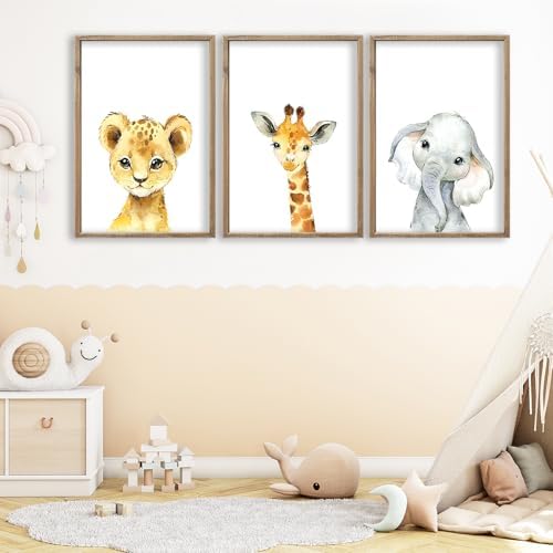Baby Safari Nursery Wall Art Decor 24x16 Inch Set of 3 Wood Framed - Image 3
