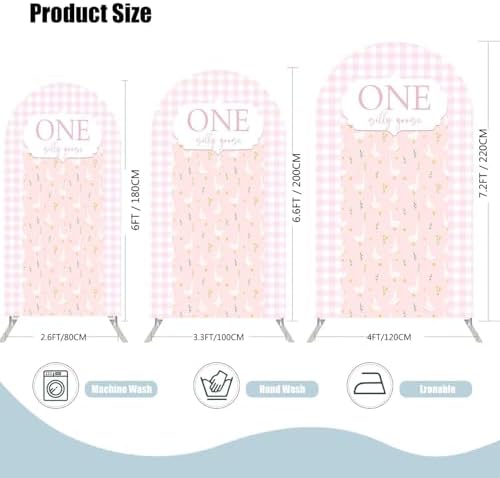 One Silly Goose Arch Backdrop Cover 6.6FT Pink Plaids Stretchy Arched Stand Cover for Baby Girls 1st Birthday Baby Shower Party Decoration - Image 4