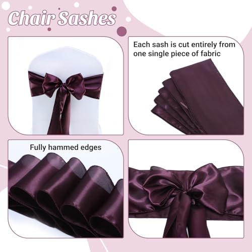 MDS® Pack of 200 Satin Chair Sashes for Wedding & Events – Plum - Image 5