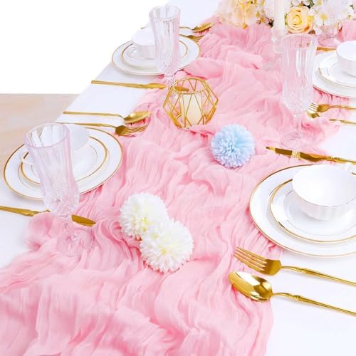 16 Pack Pink Valentine's Day Cheesecloth Table Runner 21x120 Inch Gauze Table Runners Reusable Polyester 10ft Boho Rustic Cheese Cloth Table Runner for Wedding Party Baby Shower Birthday - Image 2