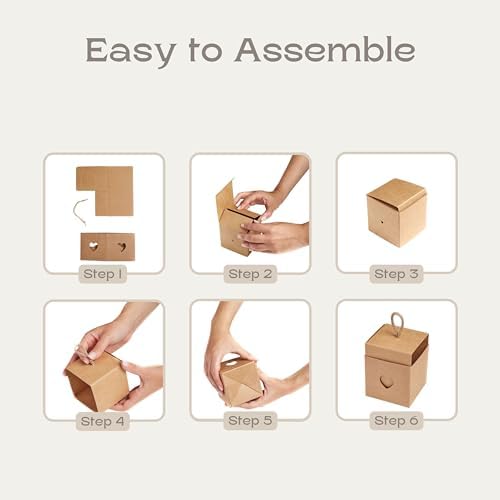 Boxes Craftory Pack of 25 Favor Boxes with Twine Handles (1.96 x 1.96 x 1.96 inch) - Ideal for Wedding Party and Bridal Shower Gift Boxes - Havana - Image 4