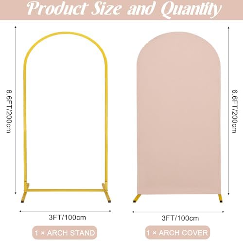 Metal Arch Stand and Cover Set,1 Nude Spandex Fitted Backdrop with 1 Gold Wedding Arched Stand Frame for Parties Birthday Baby Shower Bridal Banquet Decoration (6.6FT) - Image 2