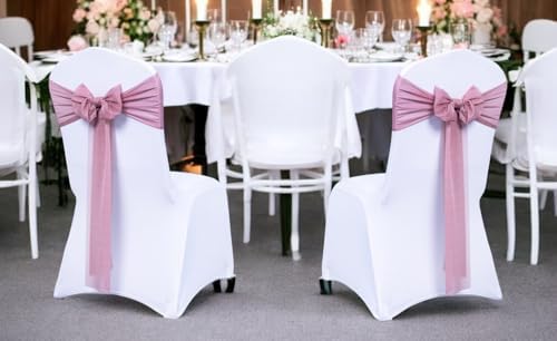 MDS Pack of 25 Chiffon Chair Sashes for Wedding & Event Décor - Mauva - Image 2