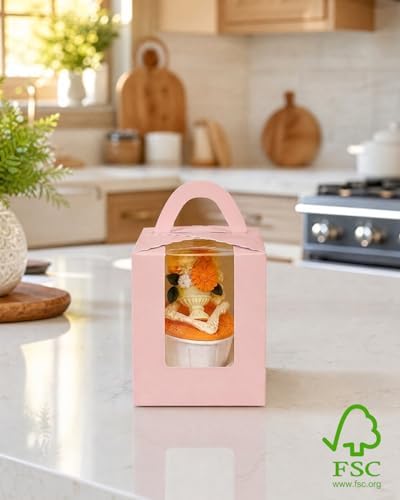 Bakepacker Auto Pop-up Cupcake Boxes, Pink, 3.6"X3.6"X4.3", 100 Count - Image 4