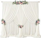 30ft x 10ft Beige Backdrop Curtains, Wrinkle-Free Sheer Chiffon Fabric Photo Backdrop Drapes for Wedding Arch Party Ceremony Stage Photography Decorations by WishCare
