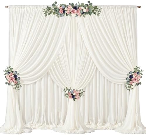 30ft x 10ft Beige Backdrop Curtains, Wrinkle-Free Sheer Chiffon Fabric Photo Backdrop Drapes for Wedding Arch Party Ceremony Stage Photography Decorations by WishCare