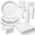 350 Pcs White Decagonal Disposable Party Supplies Set - 7" & 9" Paper Plates, 50 Cups, 150 Cutlery, 50 Napkins - Complete Party Kit for Wedding, Baby Shower, Birthday by Unknown