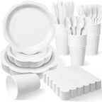 350 Pcs White Decagonal Disposable Party Supplies Set - 7" & 9" Paper Plates, 50 Cups, 150 Cutlery, 50 Napkins - Complete Party Kit for Wedding, Baby Shower, Birthday by Unknown