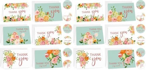 AnyDesign 36 Set Orange Floral Thank You Cards Watercolor Fruit Flower Greeting Cards with Envelopes Stickers Spring Summer Blank Note Cards for Baby Shower Wedding Birthday Party (Pack of 2) by AnyDesign