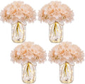 4 Sets Mason Jar Centerpiece with LED Lights and Champagne Hydrangea Fake Flowers Vase for Wedding Bridal Shower Party Coffee Table Decor by Tianxunewtig
