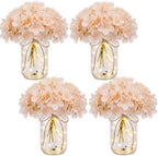 4 Sets Mason Jar Centerpiece with LED Lights and Champagne Hydrangea Fake Flowers Vase for Wedding Bridal Shower Party Coffee Table Decor by Tianxunewtig