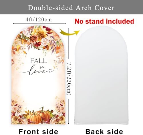 Fall in Love Arch Backdroop Cover 7.2ft Autumn Bridal Shower Pumpkin Floral Flower Wedding Engagement Baby Chiara Wall Stretchy Fitted Fabric Arched Photo Booth Background Welcome Sign (4x7.2ft) - Image 2