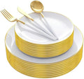 Supernal Gold Disposable Plates Silverware Set Serves 30 Birthday Wedding by supernal