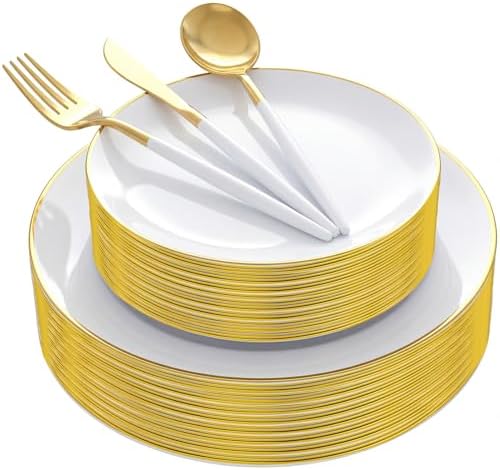 Supernal Gold Disposable Plates Silverware Set Serves 30 Birthday Wedding by supernal