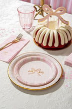 Baby Shower Celebration, Stylish Tableware Set for 8 Guests – Pink/White - Image 4