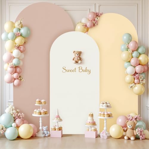 Boho Arch Backdrop Cover 7.2FT 6.6FT 6FT Stretchy Wedding Arch Covers Set of 3 Spandex Fitted Nude Champagne Cream Fabric Backdrop Cover for Party Baby Shower Birthday Decoration - Image 2