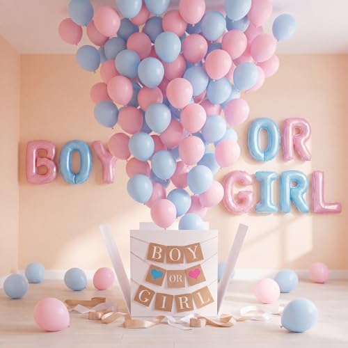 VercanMonth 28 Inches Giant Gender Reveal Gift Box with Lid Kit Extra Large White Gift Box with Boy or Girl Party Banner and White Gold Ribbons for Gender Reveal Birthday Party Baby Shower Decor - Image 5