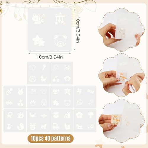 150 Pcs Brown Baby Shower Games Sign Kit, Including a Decorate Flower Game Sign 102 DIY Wooden Blocks 36 Acrylic Markers 10 Stencils 1 Storage Box, for Baby Shower Party Gender Reveal - Image 6