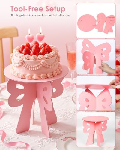 Wooden Pink Cake Display Stand, Bow Shaped, 2 Pcs - Image 7