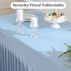 4 Pack Dusty Blue Spandex Table Clothes for 8 Foot Rectangle Tables, Wrinkle Free Fitted Table Cover 8ft Stretch Tablecloths Desk Skirt for Parties Weddings Birthday Banquet Baby Shower - Image 3
