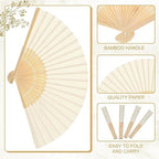 Yinkin 24 Pack Folding Hand Fans Bamboo for Party Favors, Cream - Image 2
