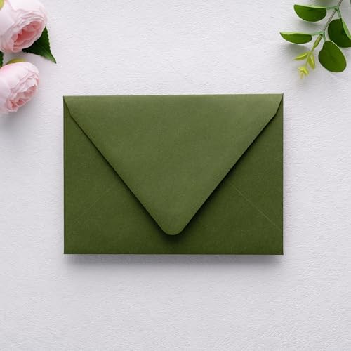 PONATIA A7 Euro Flap Gold Foil Liner Envelopes, Olive Green 5x7 Envelopes - Image 2