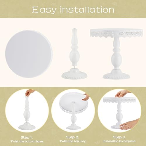 3 PCS White Cake Stands (8"&10"&12" Plate), Cupcake Stand with a lace Hollow Border Metal Cake Stand Set for Birthday Party, Wedding, Anniversary, Baby Shower - Image 6