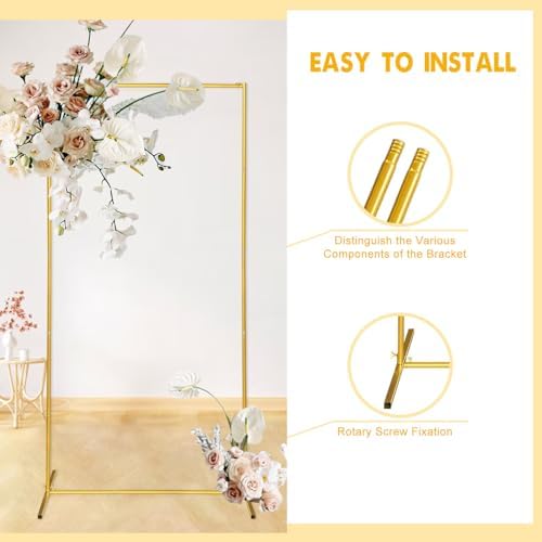 Gold Wedding Arch Backdrop Stand, 6.6FT*3.3FT Square Balloon and Flower Metal Frame for Ceremony, Anniversary, Party, Baby Shower Photo Booth Decoration. - Image 3