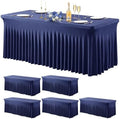Wish Care 6 Pack Navy Blue Stretch Spandex Table Clothes for 6 Foot Rectangle Tables, 6FT Wrinkle Free Fitted Tablecloths Ruffles Design Table Cover for Party, Banquet, Wedding and Events by WishCare