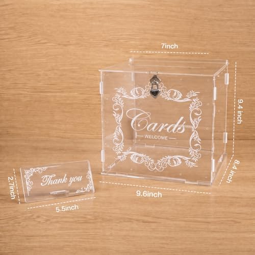 Wedding Card Box for Reception, Acrylic Card Box with Lock and Key, 3mm Top Lid, LED String Light, 7 in Slot, Holds 250-300 Cards for Graduation, Baby Shower, Sweet 16 - Image 6