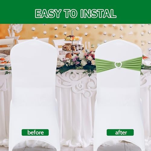 Pack of 120 Spandex Chair Sashes Bows Stretch Chair Cover Band with Buckle Slider Universal Elastic Chair Ties for Wedding Banquet Party Event Decoration (Sage Green) - Image 4