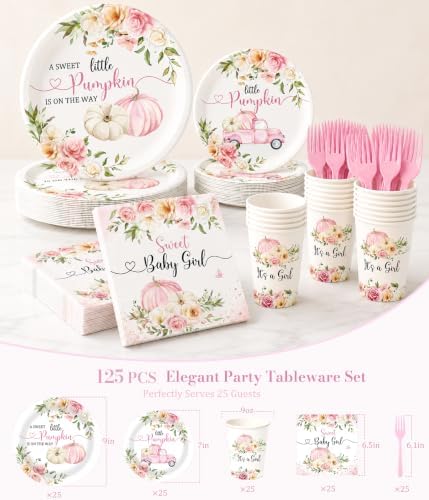 Little Pumpkin Baby Shower Decorations Party Supplies Pink - Image 5