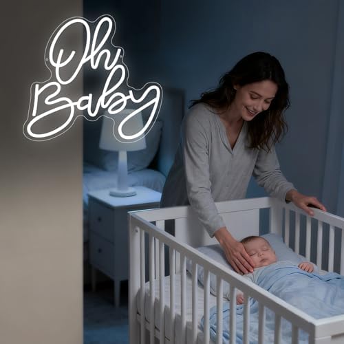 Oh Baby Neon Sign, Baby Shower LED Neon Light Signs for Backdrop Party Wall Decor Bedroom Light Up Sign for Gender Reveal Birthday Party Decorations Gift White Dimmable USB Powered(14.2"*12.9") - Image 6