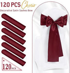 120 PCS Burgundy Satin Chair Sashes, 7 x 108 Inch - Image 2