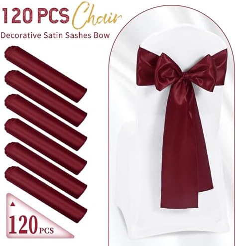 120 PCS Burgundy Satin Chair Sashes, 7 x 108 Inch - Image 2
