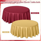 Buryeah 12 Pcs Burgundy and Gold Plastic Table Cloth 84 Inch Maroon and Gold Round Waterproof Disposable Tablecloth Circle Table Covers for Graduation Bridal Wedding Birthday Party - Image 3