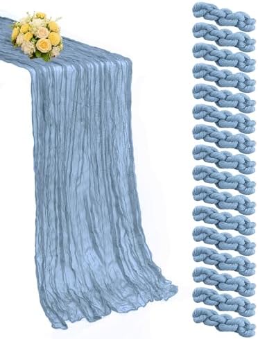 16 Pack Dusty Blue Cheesecloth Table Runner 21x120 Inch Gauze Table Runners Reusable Polyester 10ft Boho Rustic Cheese Cloth Table Runner for Wedding Party Baby Shower Birthday by Unknown