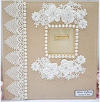 pearls flower lace self stick wedding album 80 pages. Hand-decorated fabric cover album; 3x5, 4x6, 5x7, 8x10 photos with gift box. Customizable and personalizable by Towdah+Perez