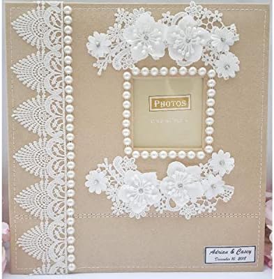 pearls flower lace self stick wedding album 80 pages. Hand-decorated fabric cover album; 3x5, 4x6, 5x7, 8x10 photos with gift box. Customizable and personalizable by Towdah+Perez