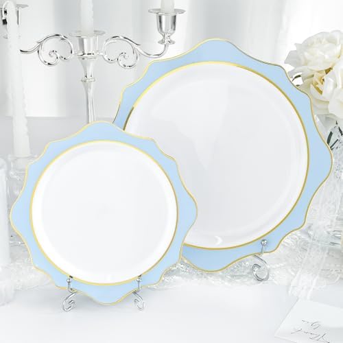 realluck 100Pcs White & Blue Plastic Plates for 50 Guests - Image 4
