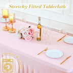 gogoparti 2 Pack Spandex Pink Fitted Table Cloth for 8ft Rectangle Tables Pink Stretch Tablecloth Table Covers Skirt Banquet Tablecloths Wrinkle Free Tablecloth for Parties Wedding - Image 7