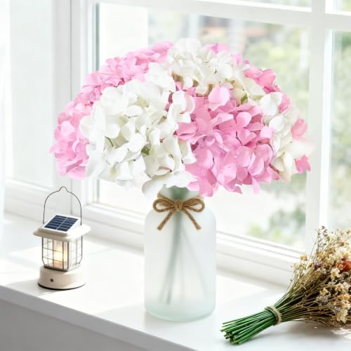 65Pcs Whitepink Hydrangea Artificial Flowers Bulk，Realistic Silk Fake Flowers with Stems，Faux Hydrangea Flowers for Wedding Home Decor Centerpieces Living Room Party Baby Shower Decoration - Image 2