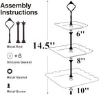 ONEUSTAR Porcelain 3 Tier Dessert Stand Square Embossed Serving Tray, White - Image 7