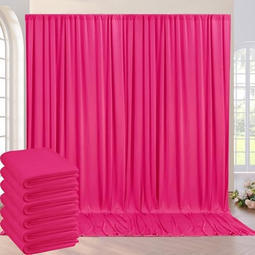 30ft x 10ft Fuchsia Wrinkle Free Backdrop Curtains for Parties,6 Panels 5×10ft Thick Silky Polyester Hot Pink Photo Backdrop Drapes Curtain for Barbie Party Wedding Birthday Baby Shower Photography by ENJOYYOURPARTY