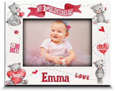 BELLA BUSTA- Personalize Baby First Year Memory Keepsake Picture Frame-Nursery Decor (1st Valentines (5x7 Horizontal)) by BELLA+BUSTA